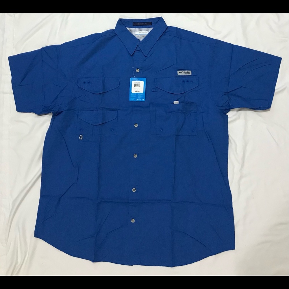Columbia men blue bonehead ss shirt medium blue
